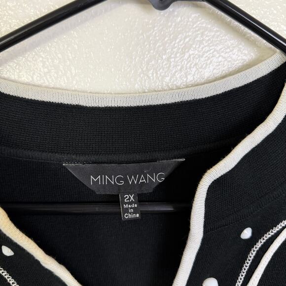 Ming Wang Tunic Top Womens 2X Black White Embroidered Beaded Embelished V Neck * - Picture 6 of 10